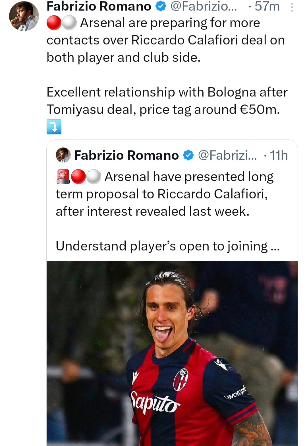 Romano: R.Calafiori > Arsenal